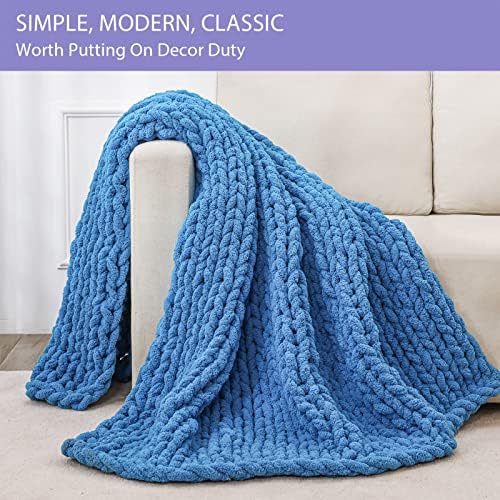 Bigacogo Chunky Knit Throw Blanket for Couch, 51x63 inches, Bright Blue - Image 3
