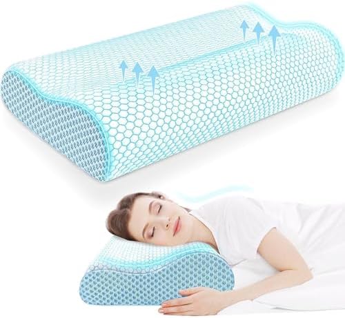 Neck Pillow for Sleeping, Ergonomic Cervical Bed Pillow, Blue Standard Size by CloudBliss