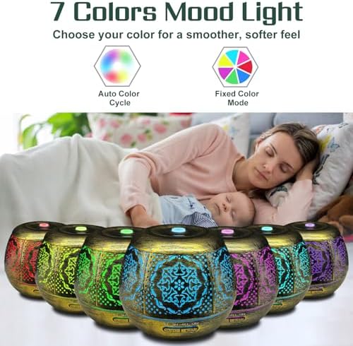 500ml Metal Essential Oil Diffuser, Antique Gold Aromatherapy Diffuser, Moroccan Hollow Out Design, 7 Color LED, Timer, Auto Shut-Off, Vintage Iron Cool Mist Humidifier for Large Room, Home Decor Gift - Image 4