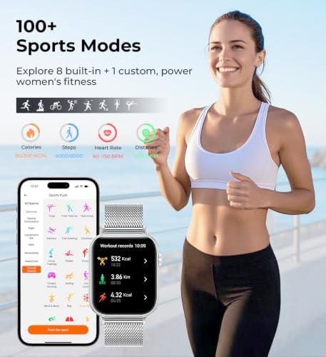 Iaret Smart Watch for Women, 1.83" HD Fitness Tracker with 4 Bands, Answer/Make Calls, Heart Rate/Sleep/SpO2/Step Tracking, 100+ Sport Modes, Android/iPhone Compatible Gift (Silver) - Image 5
