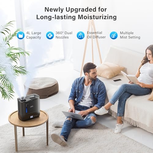 JRD Top Fill 4L Humidifiers for Bedroom, Cool Mist Humidifiers for Large Room, 40H Runtime, 360° Nozzle, Essential Oil Diffuser, Ultrasonic Humidifier for Home Baby Plants-Black - Image 4