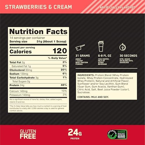 Optimum Nutrition Gold Standard Whey Protein, Strawberries & Cream, 1 LB - Image 3