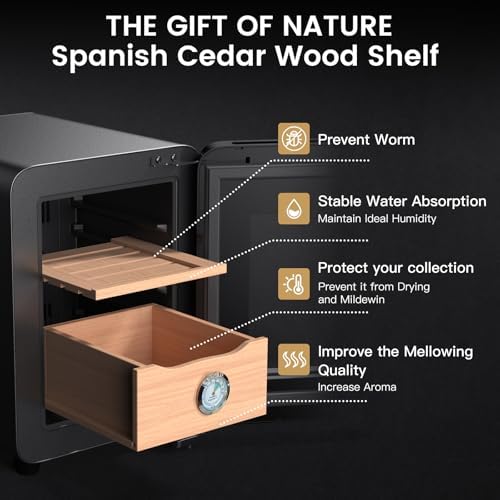 KingChii 8L Electric Cigar Humidors with Temperature Control System, Cigar Cabinet with Spanish Cedar Wood Shelves & Hygrometer, Father Day Gift for Men (2 Layers 80 Capacity) - Image 4