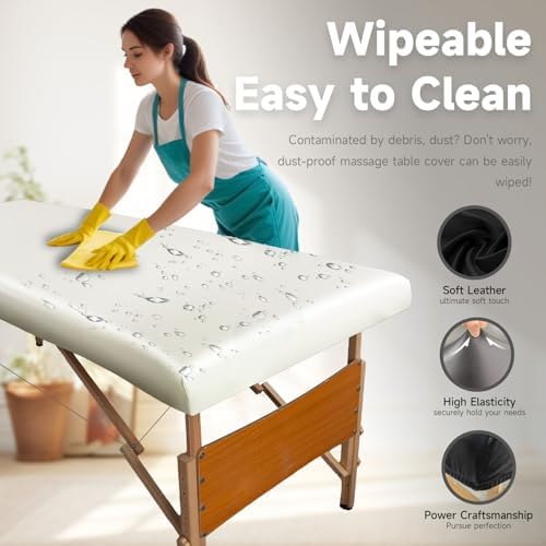 Leather Cover for Massage Table Wipeable Massage Bed Protector Cover Made of 4-Ways Elastic 100% PU Waterproof Material, Machine Washable, Fit Rectangular Tables 28-32" Wide (White, 1Pcs) - Image 4