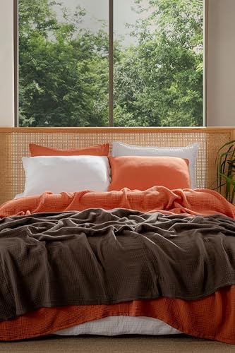 Muslin Blanket - Pure 100% Turkish Cotton Airy Soft Light Versatile Gauze Throw Blanket for Bed, Couch, Sofa (Brick, Twin XL Size (71" x 95" inch)) - Image 3