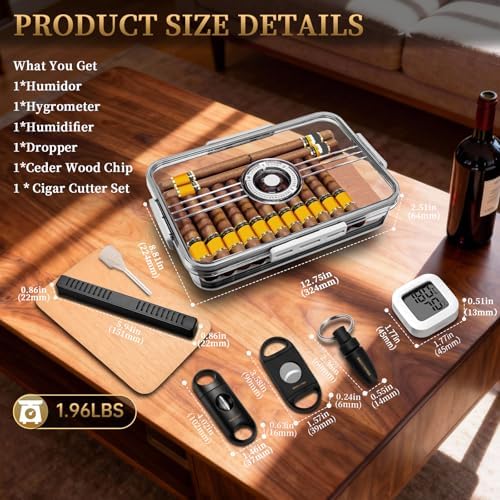 CIGARLOONG Cigar Humidor Large with Cedar Shelves, Cigar Cutter Punch and Hygrometer & Humidifier, Acrylic Cigar Desktop Box Storage for 100 Cigars Partition Clear Airtight Cigar Humidor (Small) - Image 7