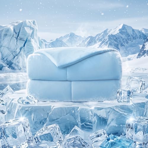 MASVIS Cooling Comforter Queen Size, Cooling Blanket for Hot Sleepers Lightweight Summer Blanket with Double-Sided Cold Tech Fabric,Breathable Cold Blanket,Light Blue,90"X90" by MASVIS