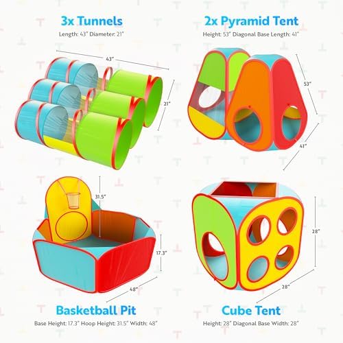 Playz 7pc Kids pop up Play Tent, Crawl Tunnel & Ball Pit for Toddlers - Image 3