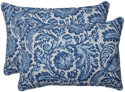 Pillow Perfect Paisley Indoor/Outdoor Accent Throw Pillow, Plush Fill, Weather, and Fade Resistant, Large Lumbar - 16.5" x 24.5", Blue/White Tucker Resist, 2 Count by PillowPerfect