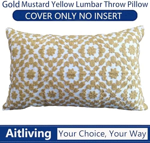 Decorative Pillow Cover Golden Palm 12x20 Lumbar Pillow Cushion Cover Oil Yellow Trellis Mina Throw Pillow Case Dark Mustard Yellow/Ochre Gold Color 1 pc Cotton Canvas 30x50cm - Image 5