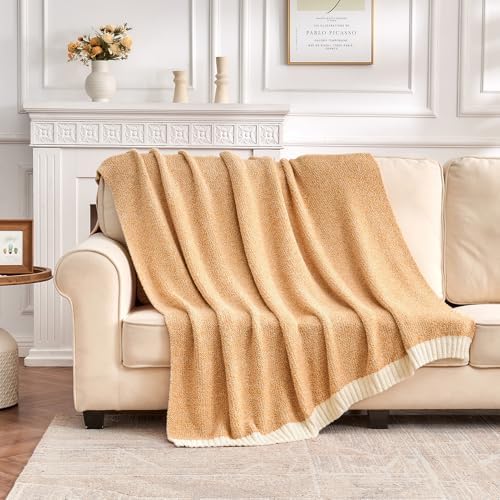 CozeCube Reversible Knitted Throw Blanket, Orange White Melange 50"x60" - Image 4