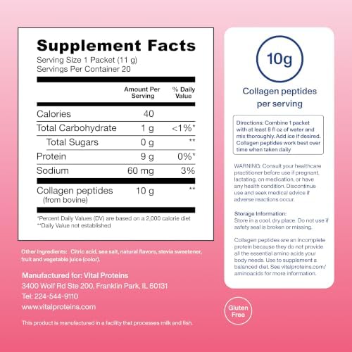 Vital Proteins Collagen Peptides Powder, Strawberry Lemonade Flavor, 20 Ct - Image 6