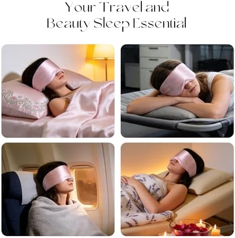 Silk Sleep Mask 22 Momme 100% Mulberry Silk & 3.5cm Silk Hairband Set for Side Sleeper Women Men,Light Blocking Nose Pad, Adjustable Silent Strap,Eye Mask fo Home & Travel Use (Pink) - Image 5