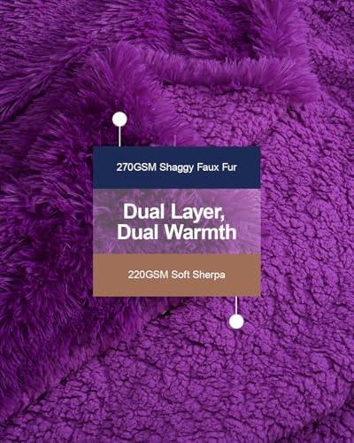 Pawque Faux Fur Sherpa Fleece Throw Blankets Twin Size 60x80 Inches, Purple - Image 2