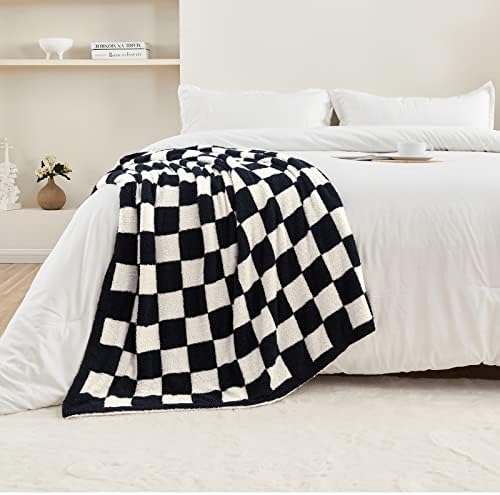 CozeCube Black White Reversible Checkered Knit Throw Blanket 50"x60" - Image 6
