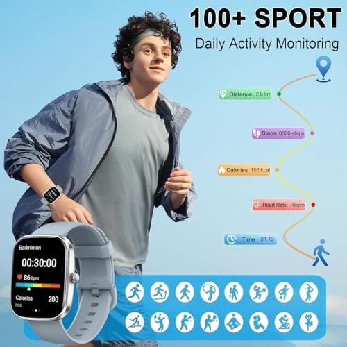Smart Watch for Men Women (Answer/Make Call), 1.91" HD Touch Screen Smart Watch, 100+ Sports Fitness Watch, Heart Rate/Sleep/SpO2 Monitor/Pedometer, IP68 Waterproof Fitness Tracker for Android iOS. - Image 2