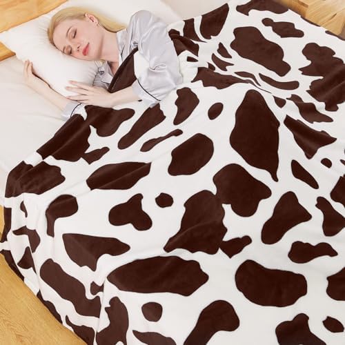 Richave Fleece Cow Print Blanket for All Season - Premium Lightweight Anti-Static Brown and Ivory Queen/Full Size Blankets, Bedroom Decor 90" x 90"(Brown Cow) - Image 2
