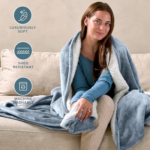 Bare Home Sherpa Fleece Blanket (Twin/Twin XL, Dusty Blue) - Image 3