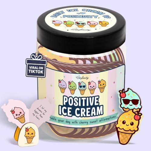 STOFINITY Positive Ice Cream Jar, 60 Affirmation Cards and Wood Stand by Stofinity