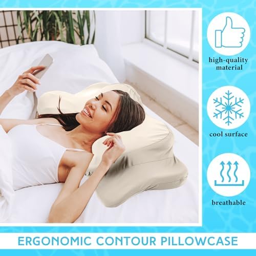 Hahafelt Cooling Cervical Neck Pillowcase,Beige,Queen Size - Image 4