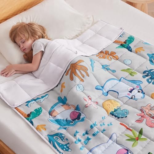 anfie Weighted Blanket (40"x60" 7lbs) Weighted Blanket Cooling Blanket for Resting,Throw Size Breathable Blanket with Premium Glass Bead(White Shark) by anfie