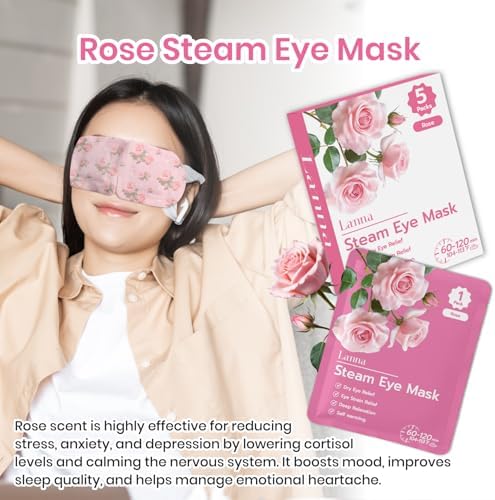 LANNA Heated Steam Eye Mask, Disposable 120 Minutes, Rose Scent, 5 Pcs - Image 3