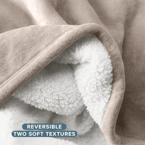 Bare Home Sherpa Fleece Blanket (Throw, Pebble) - Image 5