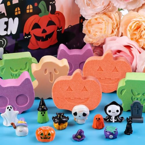 Vellibring 12Pcs Halloween Bath Bombs with Surprise Toys Inside, Trick or Treat Present Set Ghost Shape Organic Natural Bubble Bath Fizzy for Kids Boys Girls - Image 5