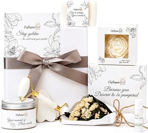 Luxury Spa Gifts for Women, Pamper Self Care Gift Set with Shower Steamers, Body Scrub, Candle & Gua Sha, Birthday, Bridal Shower & Thank You Gifts by GiftopiaBoxCo
