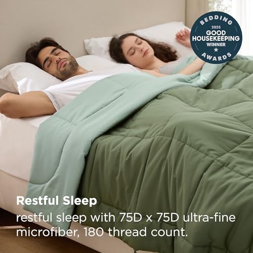 Bedsure Twin Comforter Duvet Insert, All Season Bed Comforter, Quilted Down Alternative Duvet, Box Stitched Comforters with Corner Tabs, Machine Washable, 68 x 88 Inches (Green/Light Green) - Image 5
