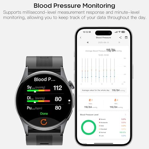 1.56” AMOLED Large Screen Smart Watches for Men Women, Airbag Blood Pressure Monitor Watch with Heart Rate Blood Oxygen Stress Sleep Tracking, SOS, Smart Fitness Watch for Android iPhone (Black) - Image 3