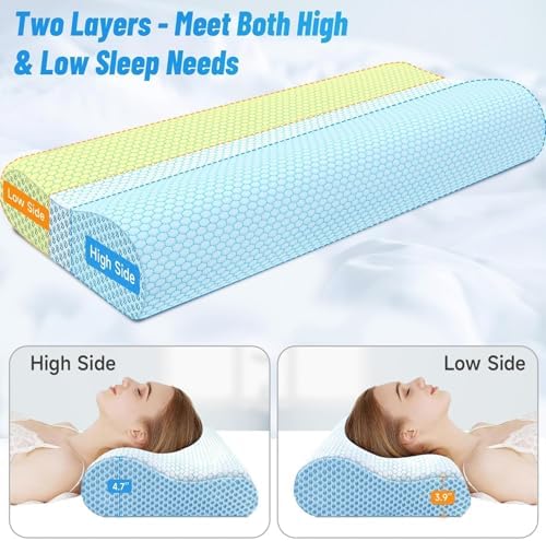 Neck Pillow for Sleeping, Ergonomic Cervical Bed Pillow, Blue King Size - Image 5
