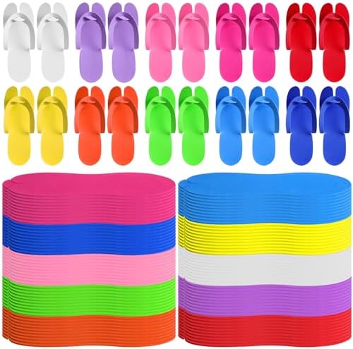 JaGely 100 Pair Disposable Pedicure Slippers Bulk Multicolor Flip Flop for Pedicure Anti Slip EVA Foam Spa Slipper Sandal Disposable Shoe Kit for Women Nail Bath Salon Party Supplies by JaGely