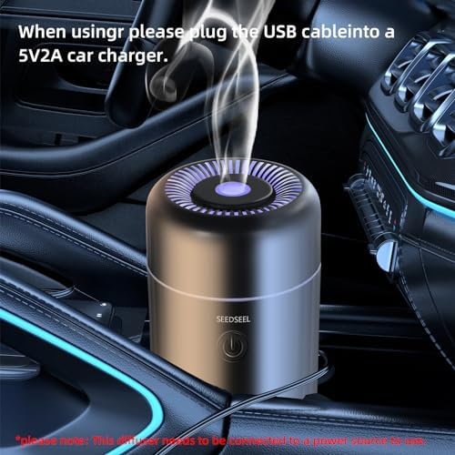 SEEDSEEL Car Aromatherapy Diffusers for Essential Oils，Mini USB Air Scent Small Humidifier with 7-LED Color Changing for Car Room Home Office Bedroom - Image 3