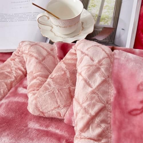 5.5 lbs Korean Faux Mink Fleece Throw 59×79 inch, Silky Soft and Warm, 2 Ply Reversible Raschel Pink Rose Throw. - Image 6