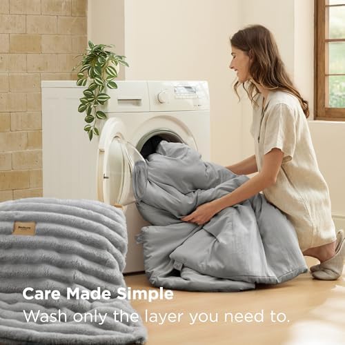 Bedsure Gentlesoft™ 2-in-1 King Size Comforter Set and Detachable Fluffy Blanket, Grey Bedding Set for All Season Use, Detachable Design for Space Saving (Includes 2 Pillow Shams, 2 Pillowcases) - Image 7