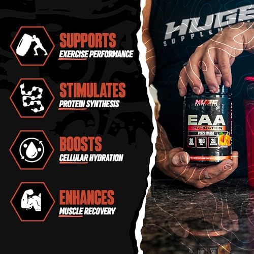 Huge EAA + Hydration, Essential Amino Acids Powder, EAAs & BCAAs, Intra & Post Workout Recovery Powder, Muscle Growth, Recovery & Performance, 10g EAAs & Electrolytes, Peach Mango, 30 Servings - Image 2