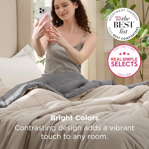Bedsure Comforters Full Size Duvet Insert, Quilted Down Alternative Comforter, Ultra Soft Lightweight Comforter Blanket for Bed, with 8 Tabs, Machine Washable, 82x 86 in, Beige/Grey - Image 7