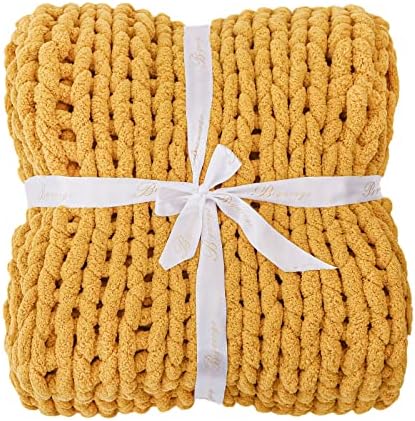 Bigacogo Chunky Knit Throw Blanket for Couch, 40x60 inches, Mustard Yellow - Image 7