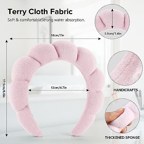 Ztomine Spa Headbands for Face Washing, Facials, Masks & Skin Treatments, Set of 2, 100% Cotton Terry Cloth, Plush Soft Absorbent Headband, Pink & Blue - Image 5