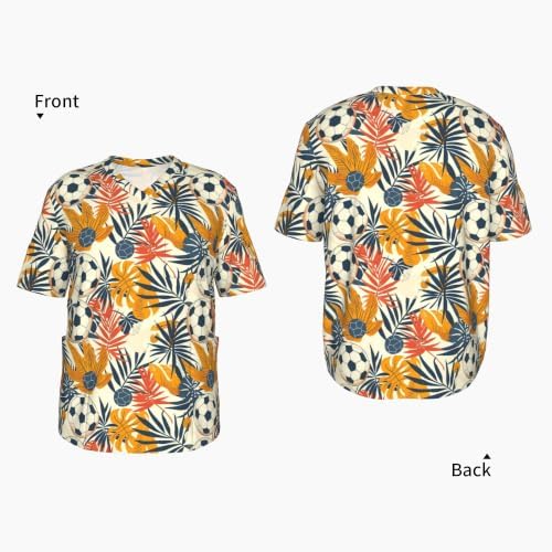 Men's Scrub Top,V-Neck Spill Wrinkle Resistant,3 Pockets-Tropical Palm Leaf Football (4) - Image 4