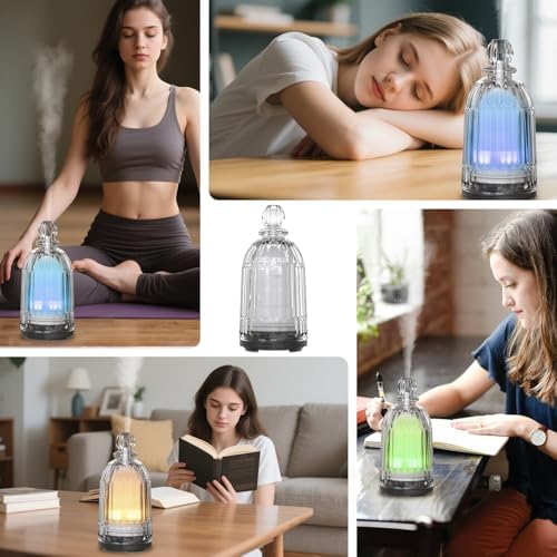 Glass Essential Oil Diffuser, Ultrasonic Aroma Diffuser Glass Cover & Plastic Reservoir with 7 LED Color Changing Light, Auto Shut-Off for Home Office Spa, 120ml(Black Base) - Image 5