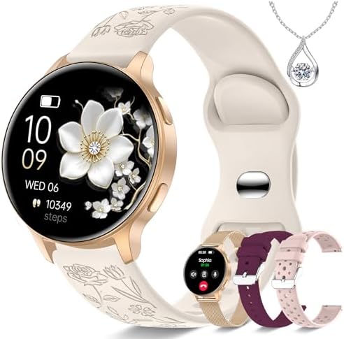 Iaret Smart Watch for Women, 1.27" HD Fitness Tracker with 4 Bands & Necklace Gift Set, Heart Rate SpO2 Sleep Monitor, 120+ Sport Modes, Call & Notifications, Smartwatch for Android iPhone, 40mm by Iaret