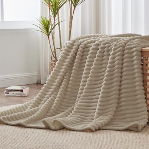 BEDELITE Ribbed Twin Blanket for Couch & Bed, Linen, 60"x80" - Image 2