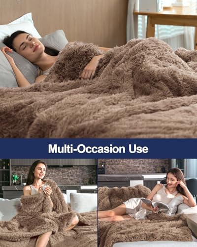 Pawque Faux Fur Sherpa Fleece Throw Blankets 50x60 Inches, Brown - Image 5
