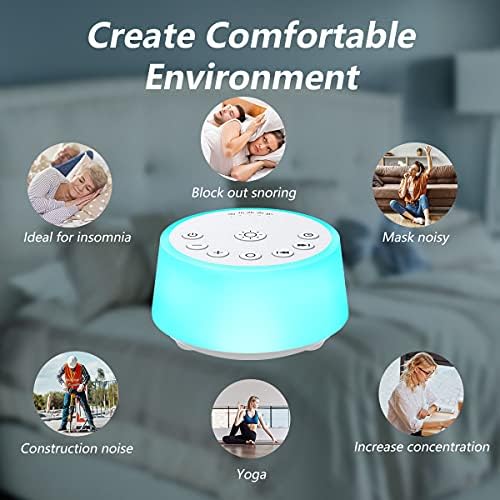 Color Noise Sound Machines with 10 Colors Night Light 25 Soothing Sounds and Sleep White Noise Machine 32 Volume Levels 5 Timers Adjustable Brightness Memory Function for Adults Kids Baby - Image 6