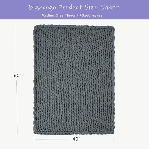 Bigacogo Chunky Knit Throw Blanket for Couch, 40x60 inches, Iron Gray - Image 2