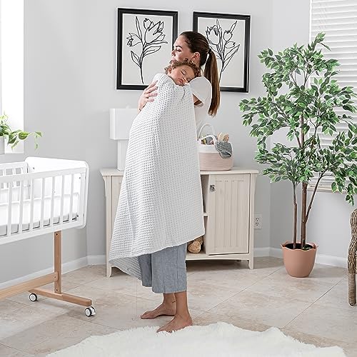 Comfy Cubs Waffle Weave Baby Blanket - 40” x 40” Cotton Blanket with Textured Design - Lightweight Swaddle for Bed, Crib, Stroller, or Couch - Soft and Cozy Cover for Toddlers, Boys & Girls - White - Image 5