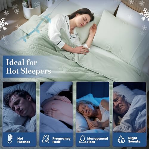 Waffle Cooling Comforter Blanket for Hot Sleepers, Twin Size, Sage Green - Image 4