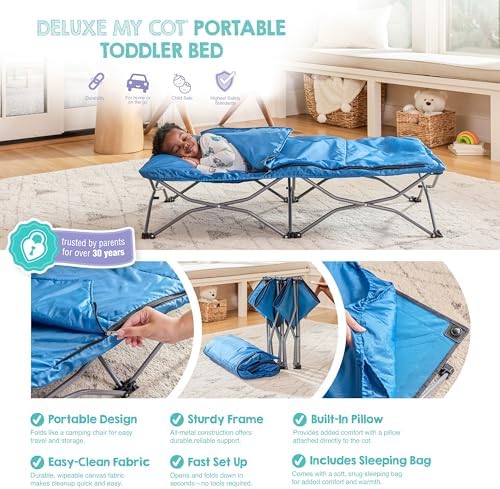 Regalo My Cot Deluxe Portable Toddler Bed, Indoor/Outdoor Kids Nap Cot with Sleeping Bag & Pillow, Lightweight Folding Travel Design for Home, Daycare, Camping & Sleepovers, Ages 2-5 - Image 5